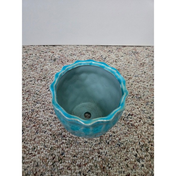 Artsy Aqua Blue Ceramic Flower Pot Succulent Planter Home Decor Crackle Glaze - Picture 2 of 4